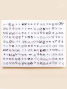 36 Pairs Assorted Men's Butterfly & Flower Heart Plastic Stud Earrings Set, Good For Gifts - Silver - View 3