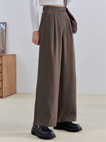 DAZY Quần ống rộng họa tiết cạp cao - Cà phê nâu - Xem 1