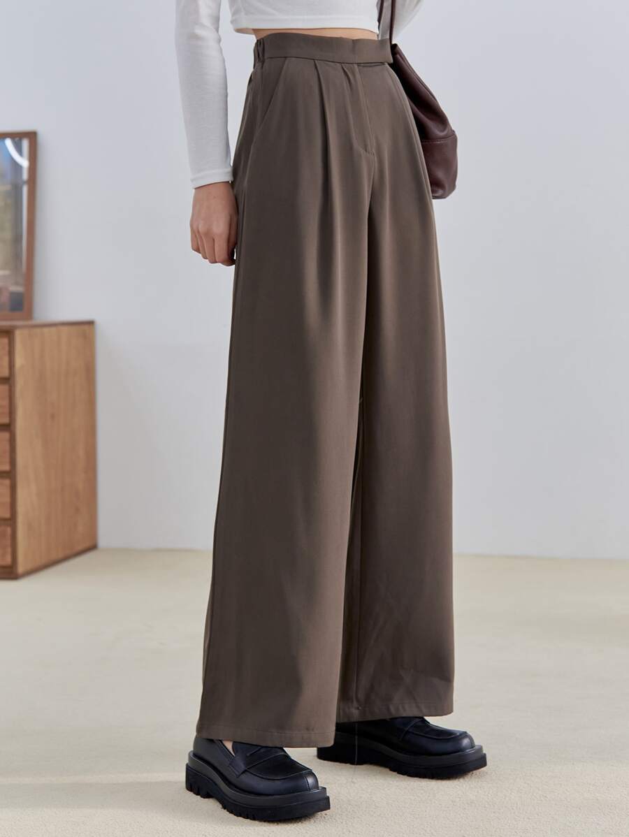 DAZY Quần ống rộng họa tiết cạp cao - Cà phê nâu - Xem 1