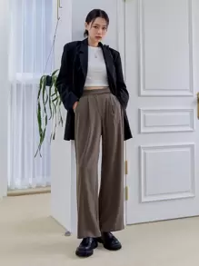 DAZY Quần ống rộng họa tiết cạp cao - Cà phê nâu - Xem 3