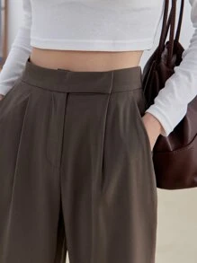 DAZY Quần ống rộng họa tiết cạp cao - Cà phê nâu - Xem 5