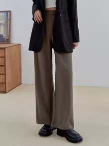 DAZY Quần ống rộng họa tiết cạp cao - Cà phê nâu - Xem 6