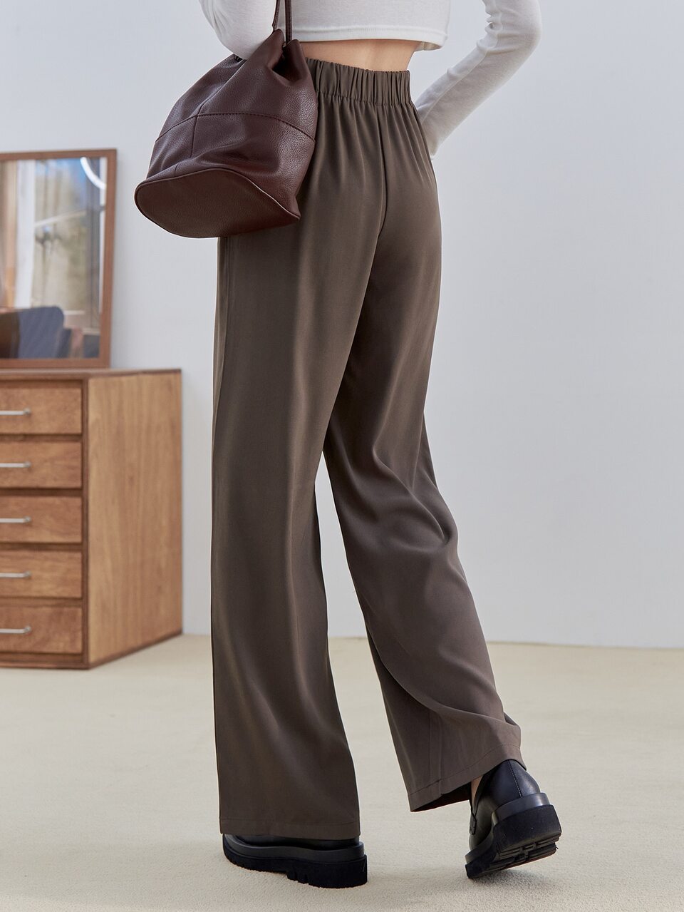 High Waist Plicated Detail Wide Leg Pants
