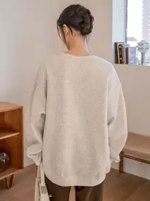 Dazy-Less 落肩保暖衬里运动衫，长袖上衣，复古风格，秋季服装 - 淺灰色 - 查看 5