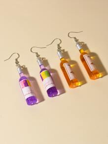 2 đôi bông tai hình chai rượu với họa tiết ngẫu nhiên - Nhiều màu - Xem 1