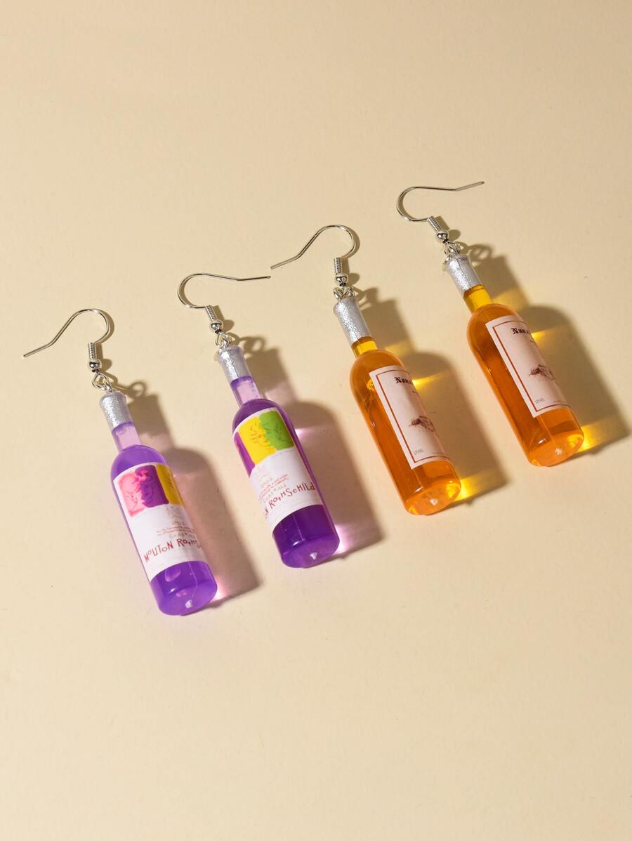 2 đôi bông tai hình chai rượu với họa tiết ngẫu nhiên - Nhiều màu - Xem 1