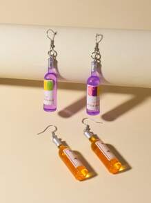 2 đôi bông tai hình chai rượu với họa tiết ngẫu nhiên - Nhiều màu - Xem 2