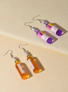 2 đôi bông tai hình chai rượu với họa tiết ngẫu nhiên - Nhiều màu - Xem 3