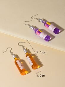 2 đôi bông tai hình chai rượu với họa tiết ngẫu nhiên - Nhiều màu - Xem 4