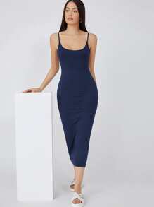 SHEIN BASICS Chất rắn Quần áo bó Cami Ngày đêm Đầm - Màu xanh hải quân - Xem 1