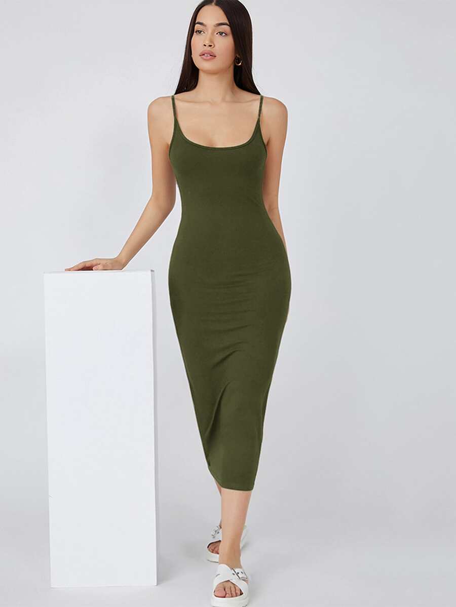 SHEIN BASICS 純色雙肩帶貼身休閒晚宴約會連身裙