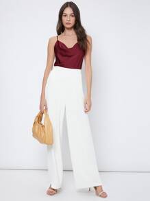 BizChic 女士无袖缎面吊带背心，浪漫优雅纯色休闲商务通勤装，适合办公室、日常、秋季 - 酒紅色 - 查看 4