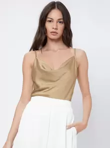 BizChic 垂褶領吊帶上衣 - 卡其色 - 查看 1