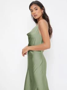 BizChic 女士优雅缎面吊带裙，垂坠领口，长款，适合婚礼、商务休闲、音乐会和婚礼宾客着装 - 薄荷綠 - 查看 4
