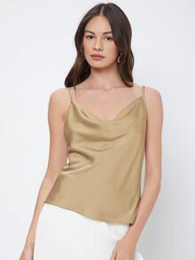 BizChic 垂褶領吊帶上衣 - 卡其色 - 查看 3