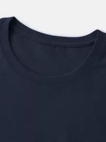 Manfinity Hombres Camiseta con estampado de slogan - Azul Marino - Ver 4