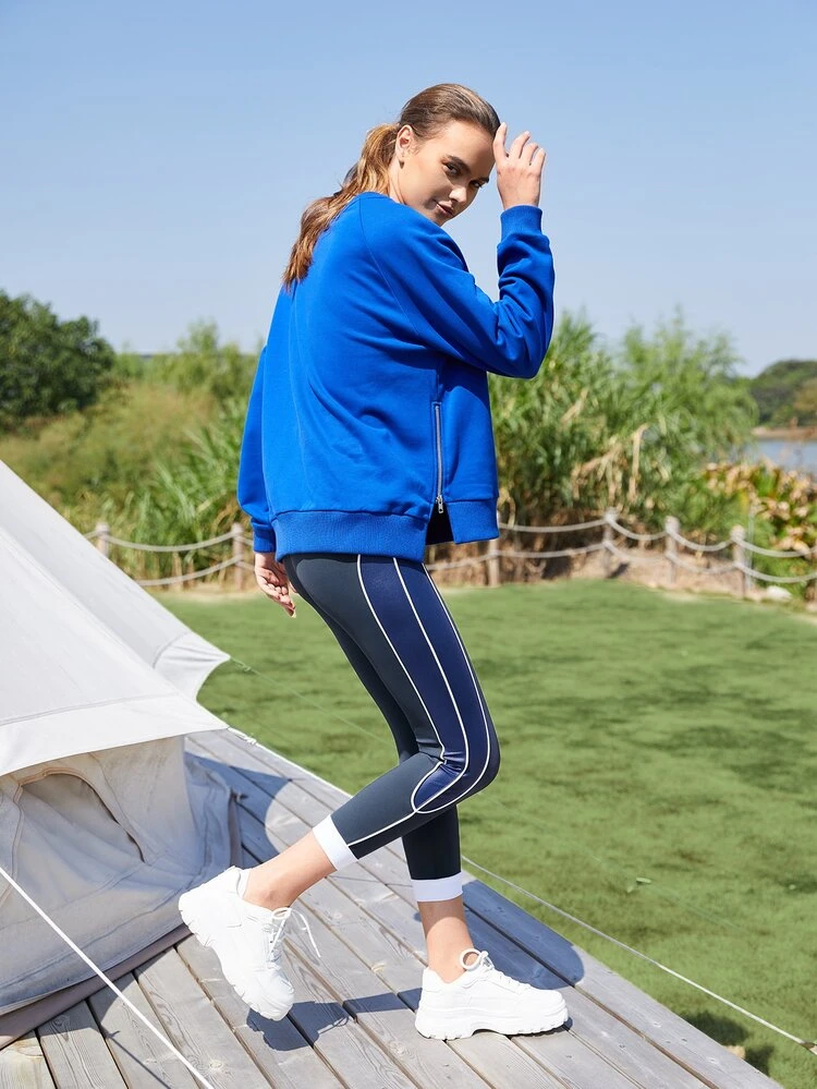 Contrast Piping Cropped Sports Leggings