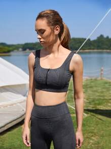 SHEIN Zíper Impressão de pele de cobra Camisetas esportivos femininos