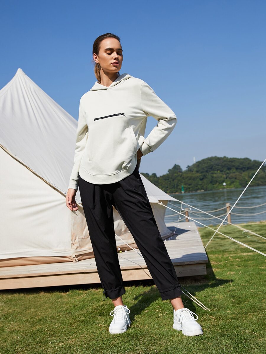 SHEIN Áo sweatshirt nữ dáng rộng, vạt cong, kiểu dáng thường ngày - trắng - Xem 1