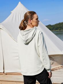 SHEIN Áo sweatshirt nữ dáng rộng, vạt cong, kiểu dáng thường ngày - trắng - Xem 2