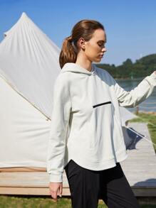 SHEIN Áo sweatshirt nữ dáng rộng, vạt cong, kiểu dáng thường ngày - trắng - Xem 4