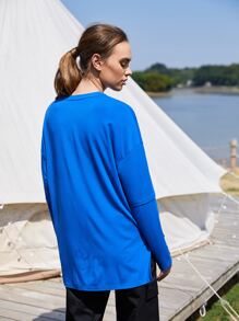 SHEIN EZwear Modal Oversized 2 In 1 T-Shirt - Blue - View 5