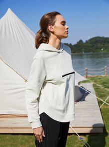 SHEIN Áo sweatshirt nữ dáng rộng, vạt cong, kiểu dáng thường ngày - trắng - Xem 5