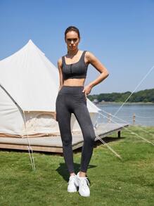 SHEIN Zíper Impressão de pele de cobra Camisetas esportivos femininos