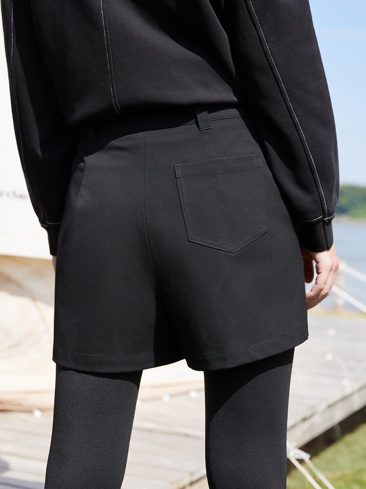 SHEIN EZwear Shorts viscosa de pierna recta - Negro - Añade 2