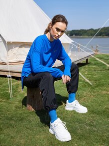 SHEIN EZwear Modal Oversized 2 In 1 T-Shirt - Blue - View 6