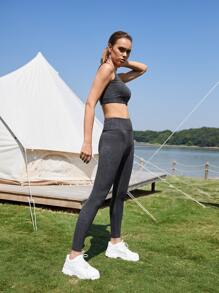 SHEIN Top tank deportivo patrón de piel de serpiente corto - Gris Oscuro - Ver 8