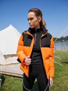 SHEIN EZwear COLOURBLOCK EMBROIDERY PUFFER COAT - Multicolor - View 8