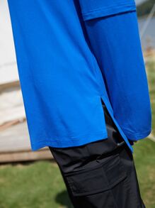 SHEIN EZwear Modal Oversized 2 In 1 T-Shirt - Blue - View 8