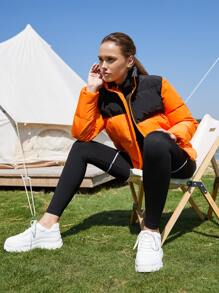 SHEIN EZwear COLOURBLOCK EMBROIDERY PUFFER COAT - Multicolor - View 10