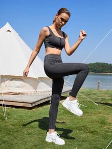 SHEIN Top tank deportivo patrón de piel de serpiente corto - Gris Oscuro - Ver 10