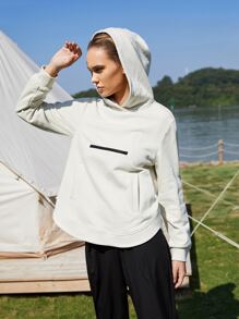 SHEIN Áo sweatshirt nữ dáng rộng, vạt cong, kiểu dáng thường ngày - trắng - Xem 9