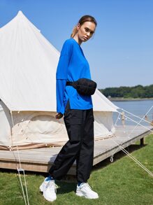 SHEIN EZwear Modal Oversized 2 In 1 T-Shirt - Blue - View 12