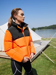 SHEIN EZwear Abrigo acolchado con bloqueo de color y bordado - Multicolor - Ver 7