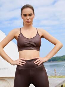 SHEIN Sujetador deportivo corto cruzado - Marrón Chocolate - Ver 9