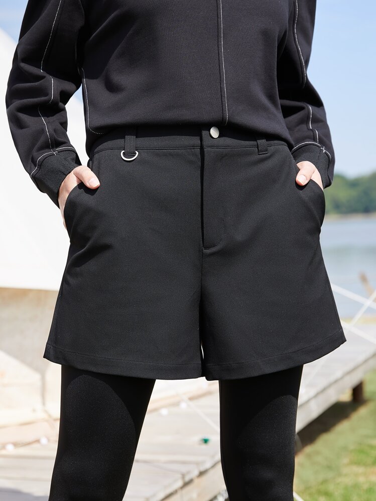 SHEIN EZwear Shorts viscosa de pierna recta - Negro - Añade 6