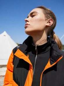 SHEIN EZwear Abrigo acolchado con bloqueo de color y bordado - Multicolor - Ver 11