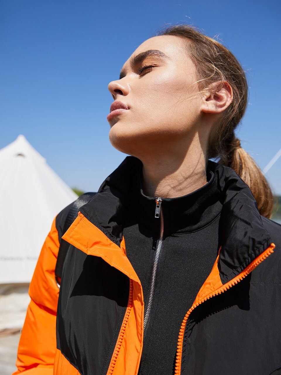 Colorblock Embroidery Padded Coat