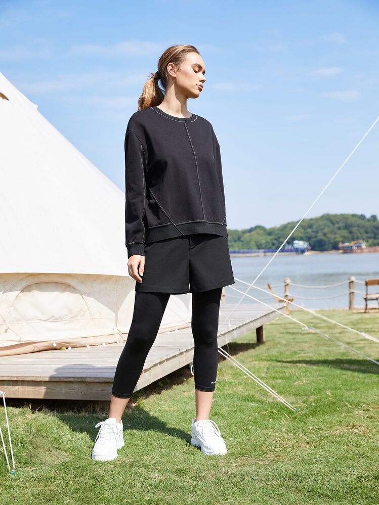 SHEIN EZwear Shorts viscosa de pierna recta - Negro - Añade 7