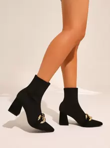 CUCCOO BASICS Women Shoes Valentine Days Day Versatile Fashion Elegant Chunky Heeled Black Sock Boots Vacation Shoes Summer For And Spring Shoes Spring Break Easter - Black - View 11