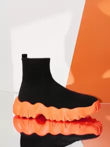 CUCCOO BASICS Knit Detail Slip On Sock Sneakers Tainers - Black - View 10