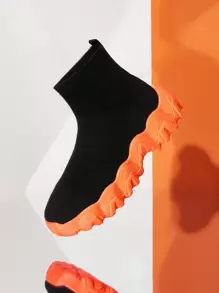 CUCCOO BASICS Knit Detail Slip On Sock Sneakers Tainers - Black - View 12