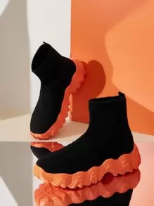 CUCCOO BASICS Knit Detail Slip On Sock Sneakers Tainers - Black - View 9