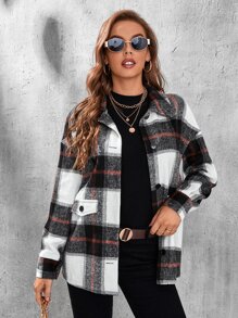 SHEIN Tall Plaid Drop Shoulder Overcoat - Multicolor - View 4