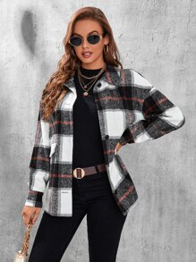 SHEIN Tall Plaid Drop Shoulder Overcoat - Multicolor - View 5