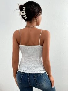SHEIN BAE Solid Contrast Lace Cami Top - White - View 2